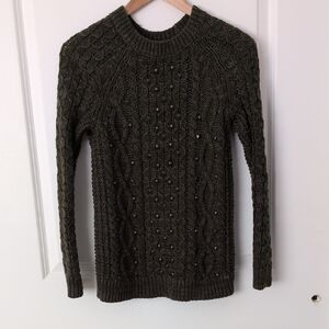 American Eagle Outfitters Dark Green Cable Knit Sweater